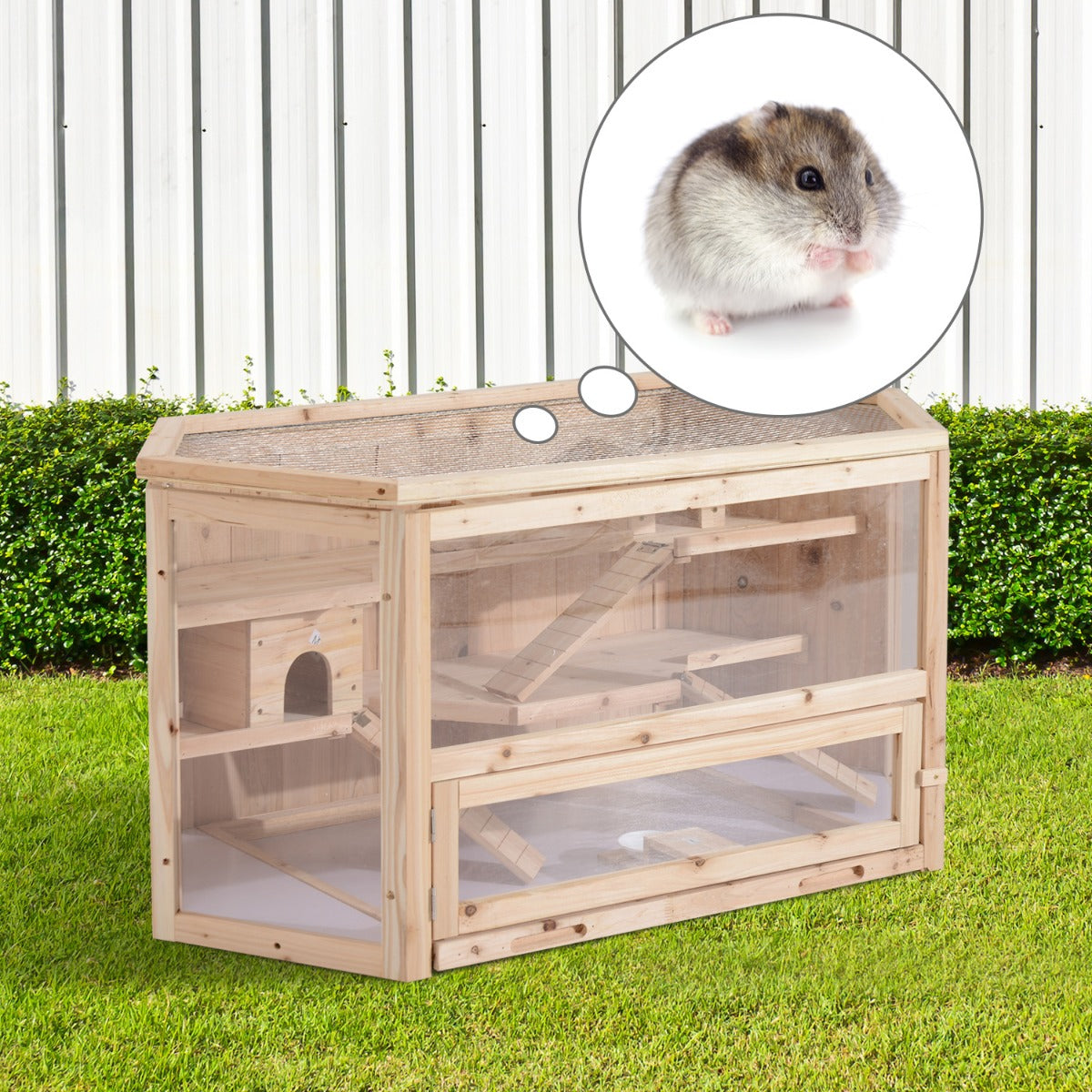 PawHut Fir Wood Hamster Cage Mouse Rats Small Animal Exercise Play